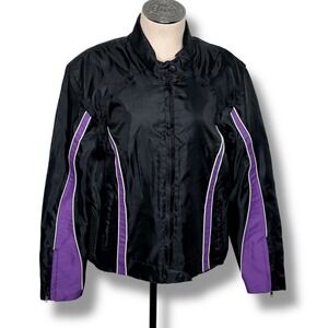 Vintage‎ Hot Leathers Womens Black Purple Stripe Racing Motorcycle Jacket XL Y2K
